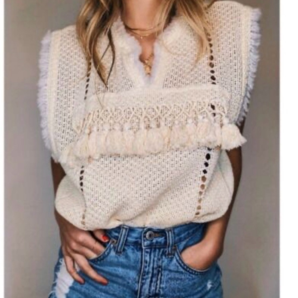 Boho Cream Knit Sleeveless Top